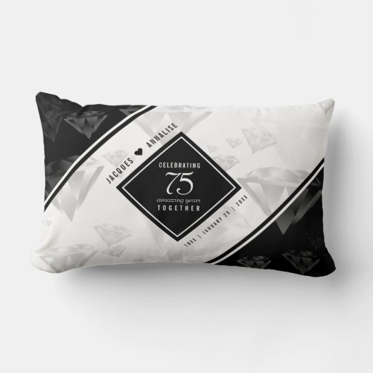Coussin Rectangle Élégant 75e anniversaire de Mariage de diamant (Recto)