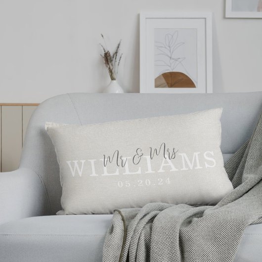 Coussin Rectangle Élégant Beige Rustique Monsieur et Madame