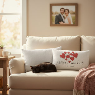 Coussin Rectangle Élégant blanc Noms de jeunes mariés avec Mariage d