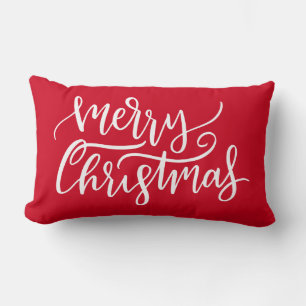 Coussin Rectangle Élégant blanc Script Joyeux Noël Rouge
