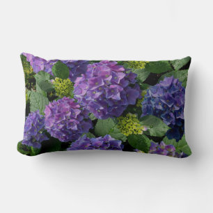 Coussin Rectangle Elégant bleu violet magenta vert hydrangée florale