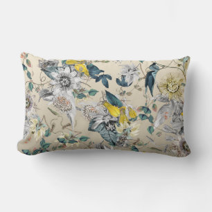 Coussin Rectangle Élégant botanique Vintage gris jaune floral