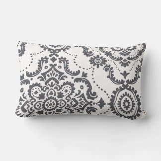 Coussin Rectangle Elegant Charcoal Gray Damask Paisley Accent Pillow