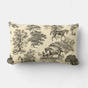 Coussin Rectangle Élégant Cheval Rustique Arbres Beige Tan Toile