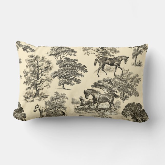 Coussin Rectangle Élégant Cheval Rustique Arbres Beige Tan Toile (Recto)