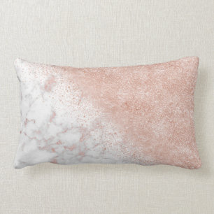 Coussin Rectangle Élégant faux rose en or confetti image en marbre