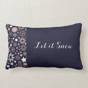 Coussin Rectangle Élégant flocons de neige métallique bleu foncé