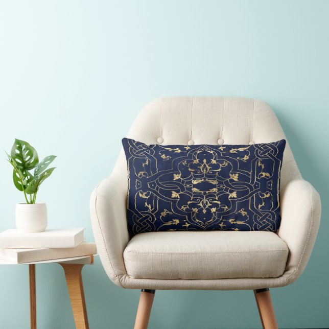 Coussin Rectangle Elégant Gold Blue (Chaise)