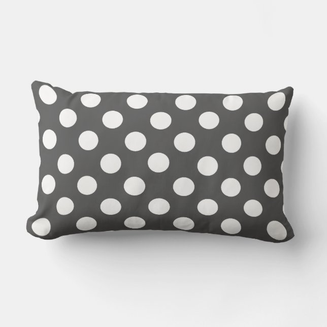Coussin Rectangle Élégant Gris et Blanc Polka Accent Thot (Recto)