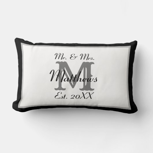 Coussin Rectangle Élégant M et Mme Nom Monogramme de jeunes mariés (Recto)