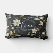 Coussin Rectangle Élégant Mariage de couronnes florales noir blanc e (Verso)