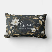 Coussin Rectangle Élégant Mariage de couronnes florales noir blanc e (Recto)