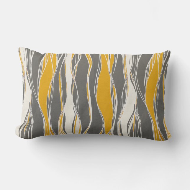 Coussin Rectangle Elégant, moderne, vagues, lignes, gris clair, jaun (Recto)