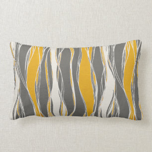 Coussin Rectangle Elégant, moderne, vagues, lignes, gris clair, jaun