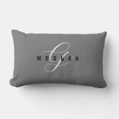 Coussin Rectangle Élégant Monogramme blanc et nom noir, gris L (Recto)