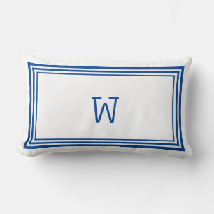 Coussin Rectangle Élégant monogramme de bordure blanc et bleu