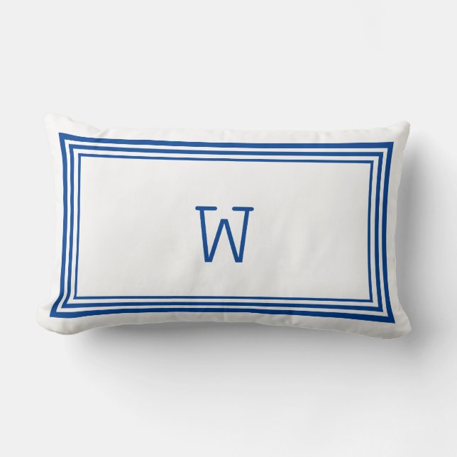 Coussin Rectangle Élégant monogramme de bordure blanc et bleu (Recto)