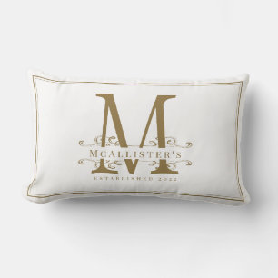 Coussin Rectangle Élégant Monogramme de famille blanche et or Etab