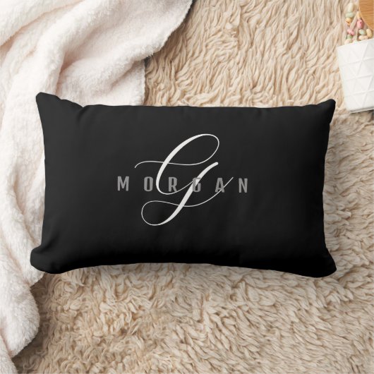 Coussin Rectangle Élégant monogramme de script blanc & nom gris sur  (Couverture)