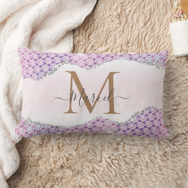 Coussin Rectangle Élégant Monogramme Rose Parties scintillant rose J (Couverture)