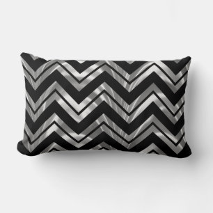 Coussin Rectangle Elégant Motif Chevron Géométrique Noir Et Argent