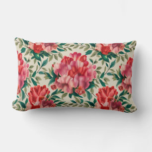 Coussin Rectangle Élégant motif floral avec fleurs rouges et roses