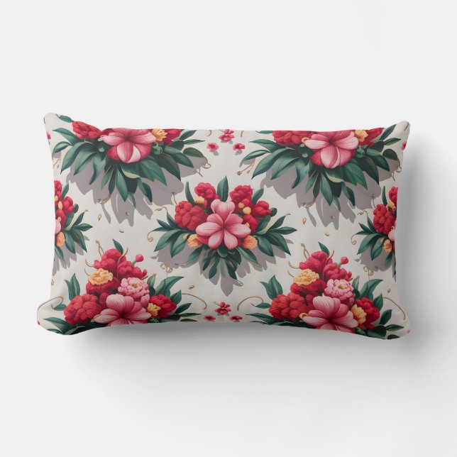 Coussin Rectangle Élégant motif floral avec fleurs rouges et roses (Recto)
