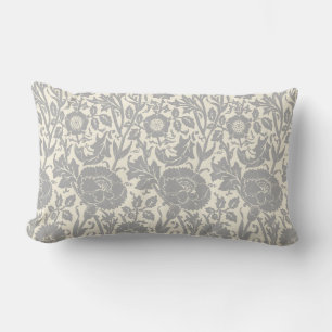 Coussin Rectangle Élégant motif floral blanc gris clair