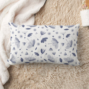 Coussin Rectangle Élégant motif floral bleu foncé et blanc
