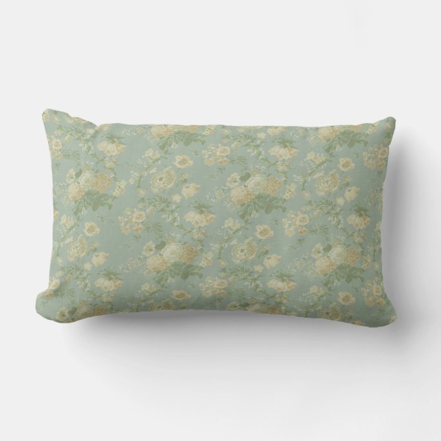 Coussin Rectangle Élégant Rose Vintage floral, vert (Recto)