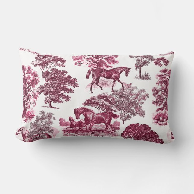 Coussin Rectangle Élégant rustique élégant Magenta Red Toile Chevaux (Recto)