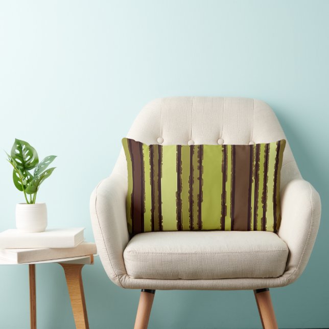 Coussin Rectangle Elégant vert olive Brown rayures beige Motif (Chaise)