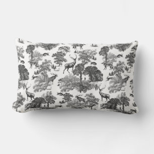 Coussin Rectangle Elégant Vintage noir blanc toile Motif cerf