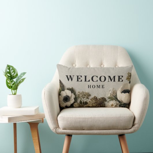 Coussin Rectangle Elégant "Welcome Home" Salutation avec art botaniq (Chaise)