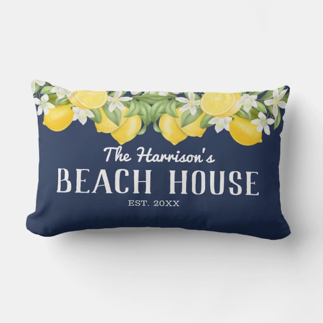 Coussin Rectangle Elégante aquarelle Lemons Beach House (Recto)