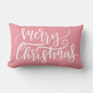 Coussin Rectangle Élégante Calligraphie moderne rose joyeux Noël