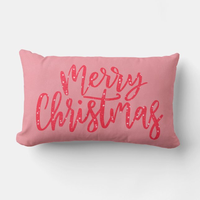 Coussin Rectangle Élégante Calligraphie moderne rose joyeux Noël (Recto)