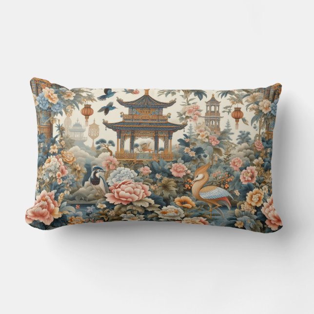 Coussin Rectangle Élégante Chinoiserie Pagode asiatique Pittoresque (Recto)