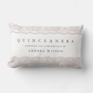 Coussin Rectangle Elégante dentelle rose Quinceanera fête Anniversai