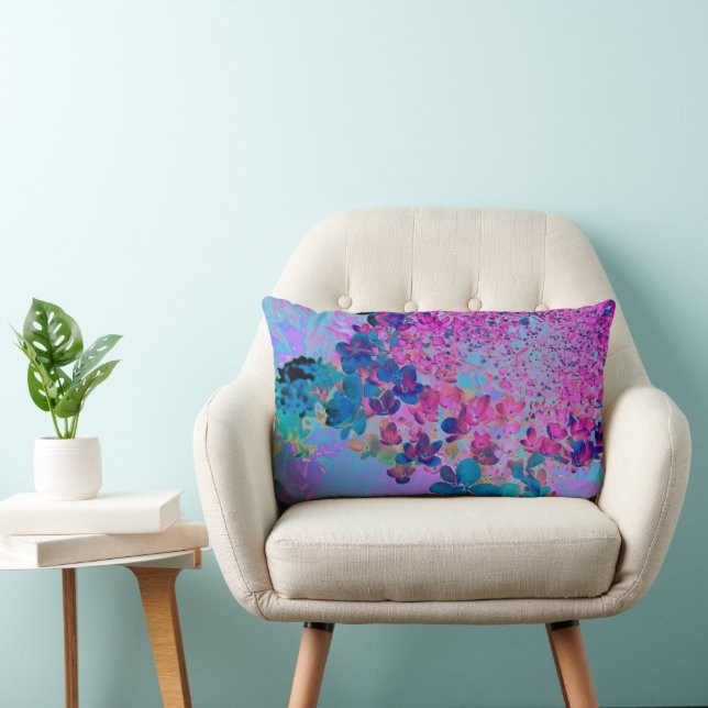Coussin Rectangle Élégante Hydrangea Limelight Bleu foncé et Magenta (Chaise)