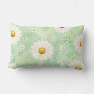 Coussin Rectangle Élégante Marguerite Aquarelle Menthe