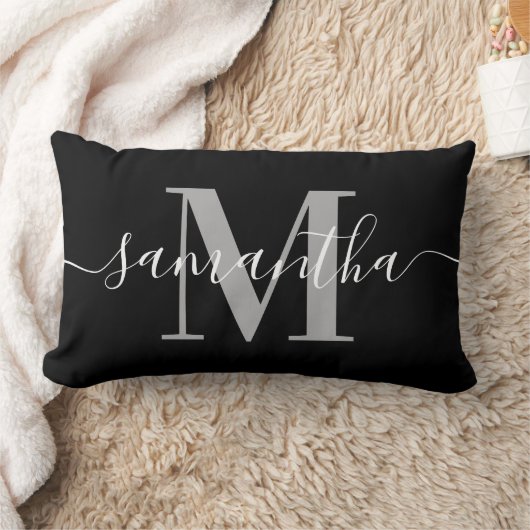 Coussin Rectangle Élégante Signature Gris Moderne Monogramme Noir (Couverture)