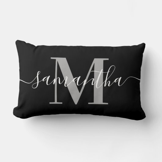 Coussin Rectangle Élégante Signature Gris Moderne Monogramme Noir (Recto)