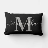 Coussin Rectangle Élégante Signature Grise Moderne Monogramme Noir (Recto)