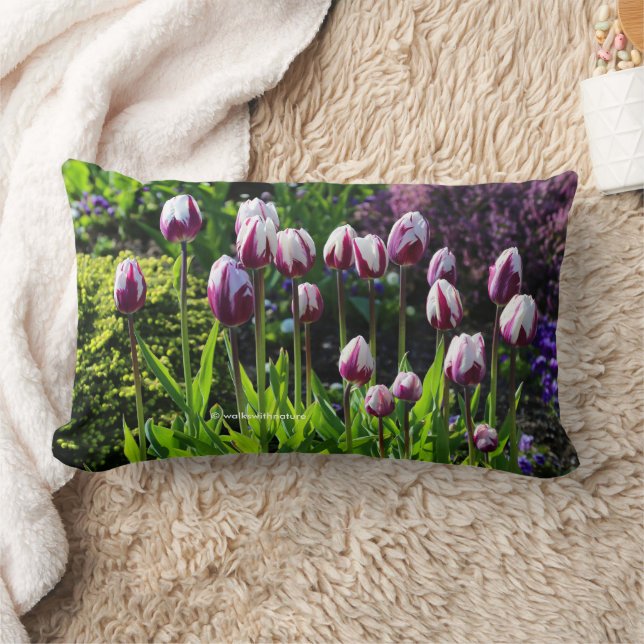Coussin Rectangle Élégante Tulipes violettes blanches florales (Couverture)