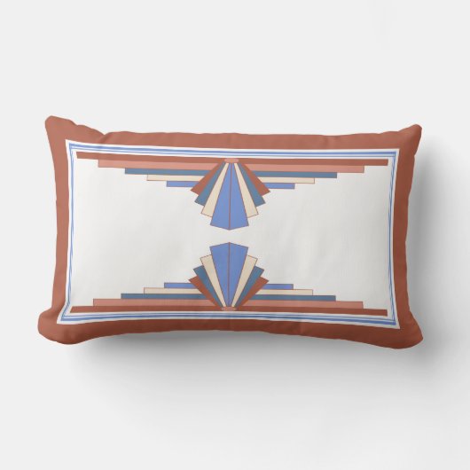 Coussin Rectangle Éléments Art déco en or rose & bleu (Recto)