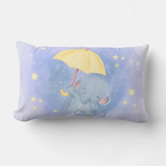 Coussin Rectangle Éléphant Avec Parapluie Jaune (Recto)