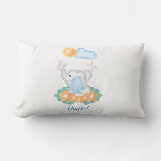 Coussin Rectangle Eléphant Bébé mignon avec fleurs Lumbar Cushion (Recto)