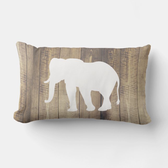 Coussin Rectangle Elephant blanc bohème et planches en bois Imprimer (Recto)
