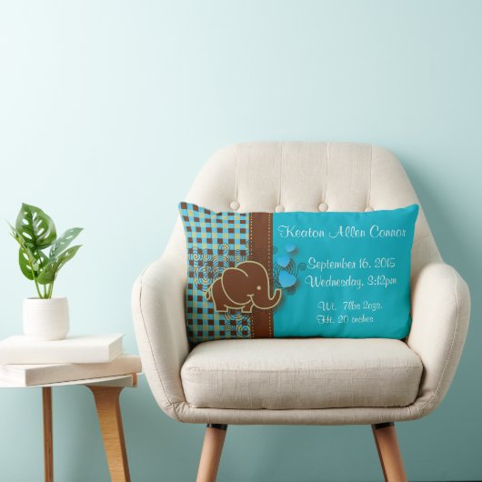 Coussin Rectangle Éléphant bleu, vert et Brown de bébé de plaid (Chaise)